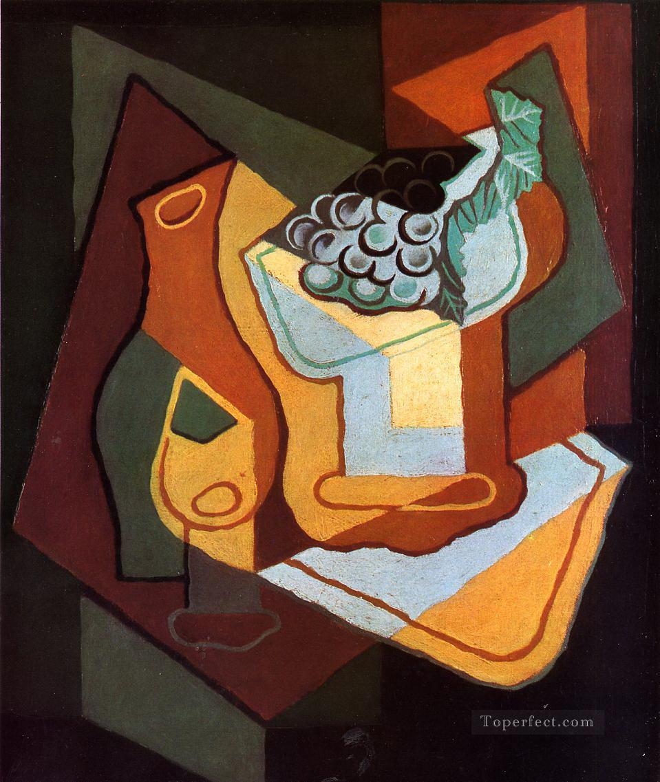 bottle wine glass and fruit bowl Juan Gris Oil Paintings